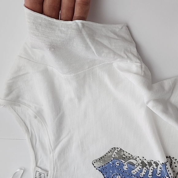For The Republic Women's White Tee Shirt High Top Blue Rhinestone Sneaker Size S - Picture 11 of 15